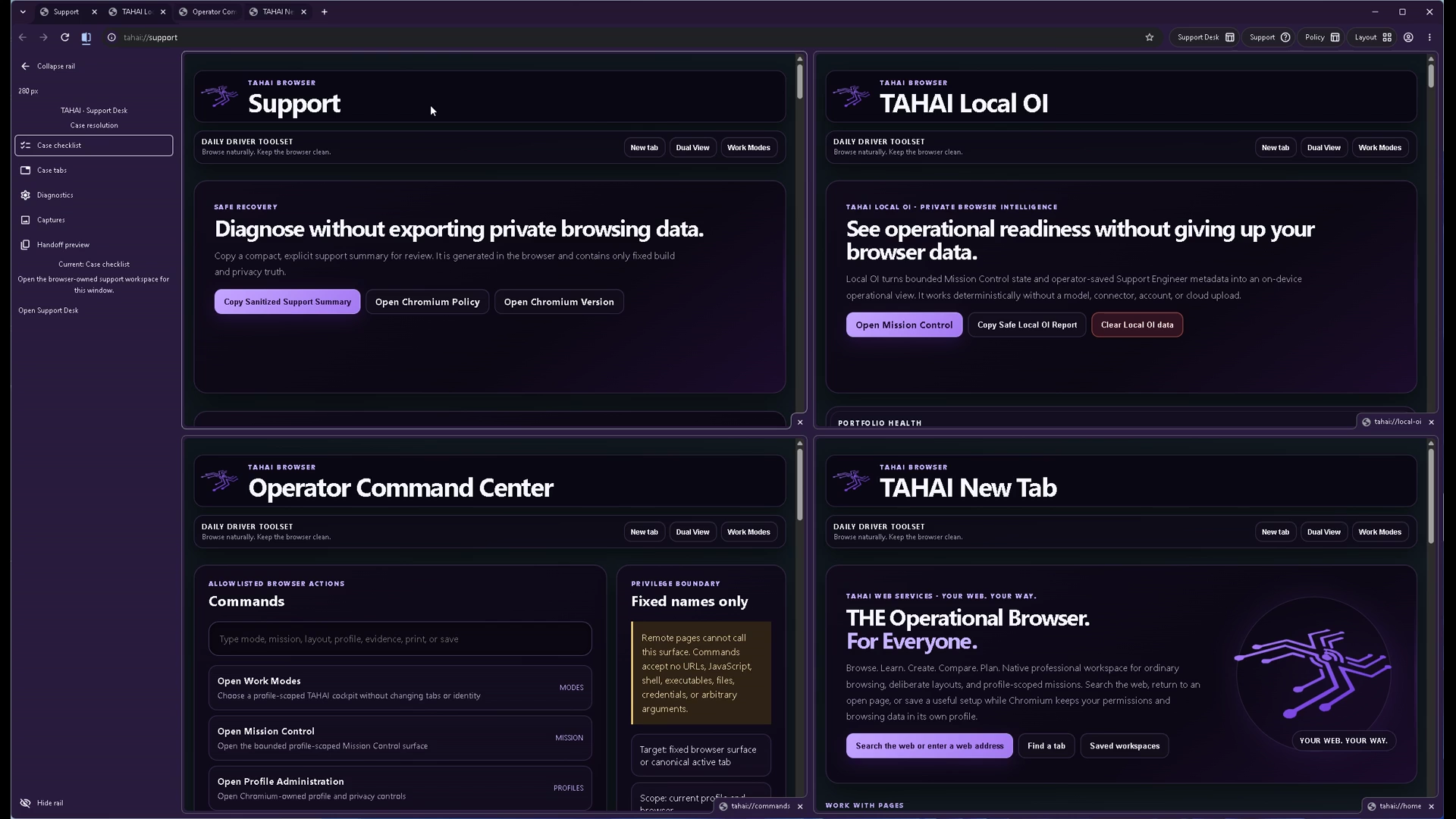 TAHAI Browser 3.0.2 in Quad View