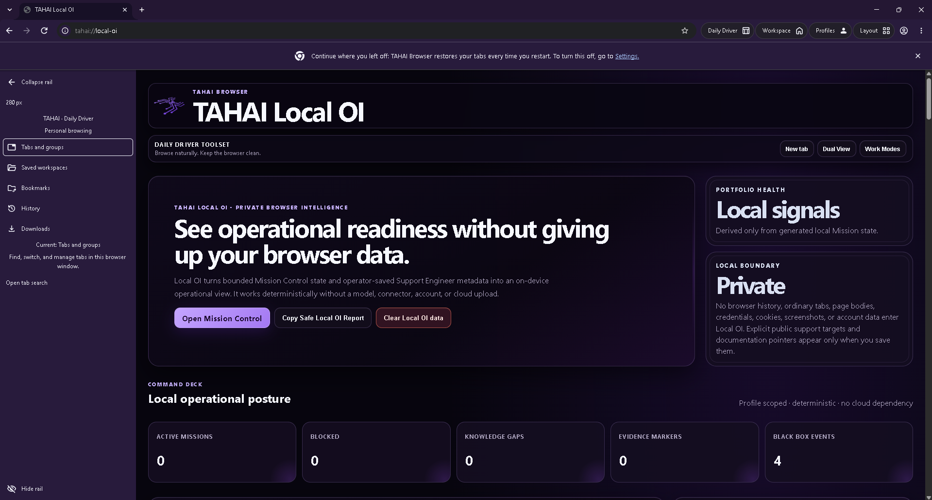 TAHAI Browser 3.0.2 Local OI overview and local operational posture